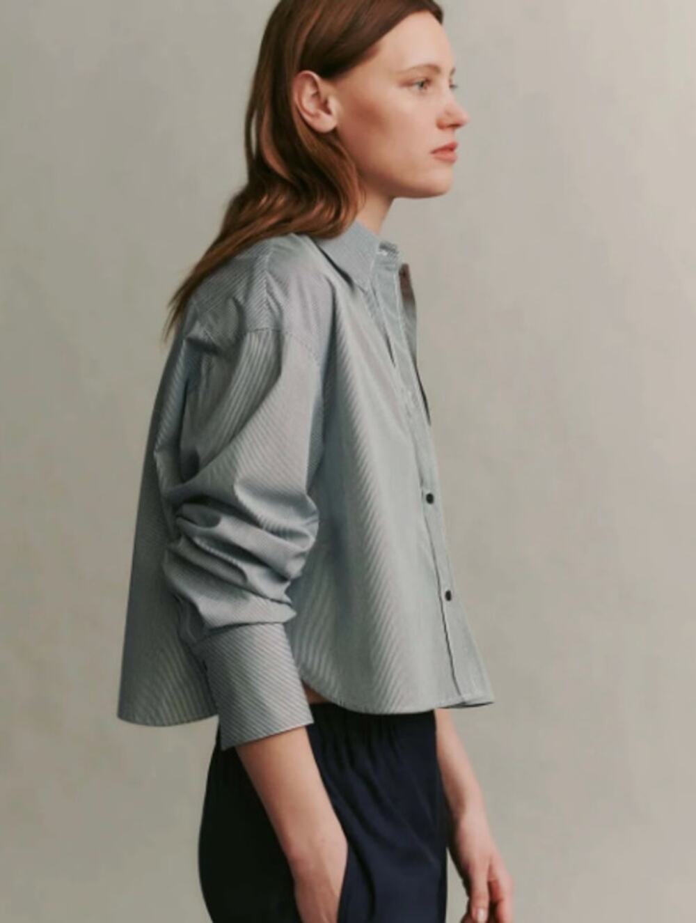 TWP Little Big Joe Stripe Cotton Crop Button-Up Shirt size M/L